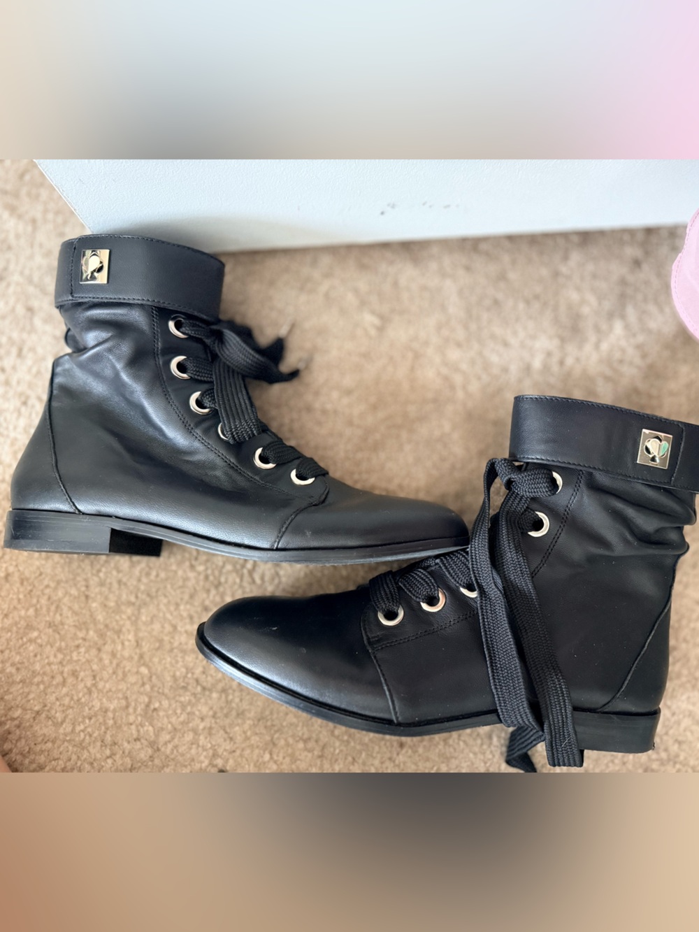 Kate Spade Black Leather Ruby Lace-Up Boot with Accent Detail